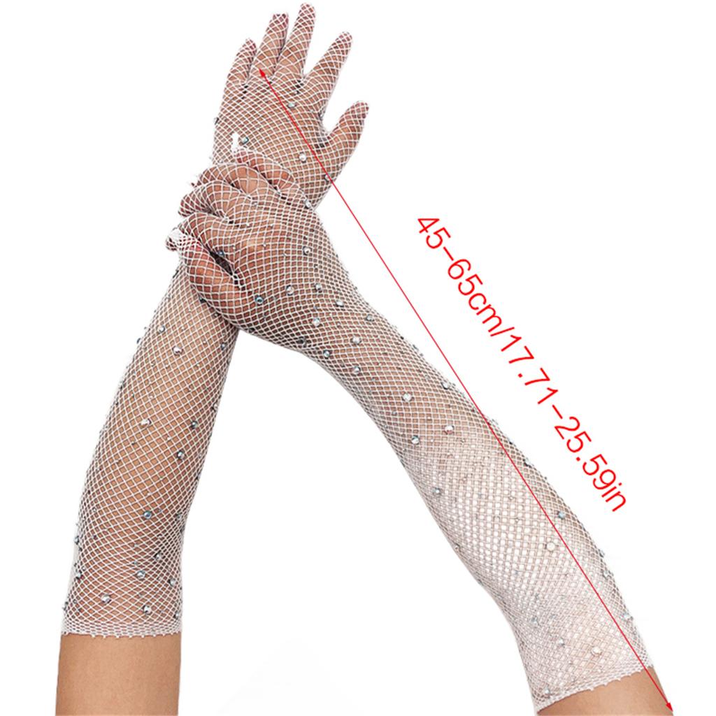 Rhinestones Long Gloves Performance Gloves Mesh Long Gloves With Rhinestones Fishnet Long Gloves Women Dance Gloves