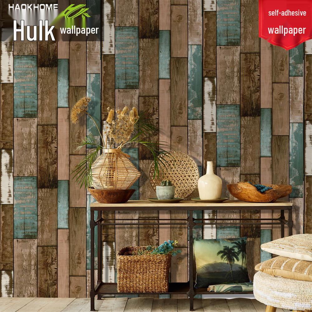 Industrial Retro Faux Wood Grain Self-Adhesive Wallpaper with PVC Backing