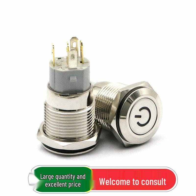 

16mm Metal Waterproof Self-Reset Power Switch with Blue LED, 12V.