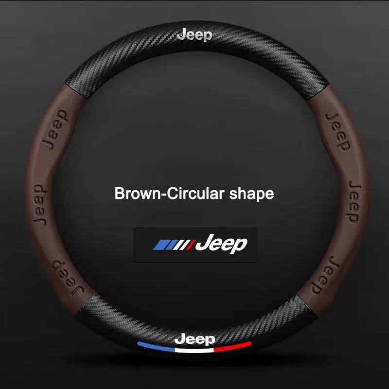 Carbon Fiber Leather Car Steering Wheel Cover Jeep Wrangler Patriot Commander Grand Cherokee Compass Wagoneer Gladiator Renegade