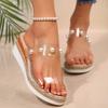 Fashion Transparent PVC Wedge Sandals for Women Summer 2025 Fashion Pearl Decor Platform Slippers Woman Lightweight Casual Beach Shoes