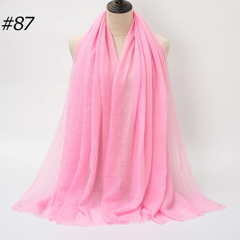 Solid Color Wrinkled Cotton-Linen Feel Women's Headscarf with Fur Edge