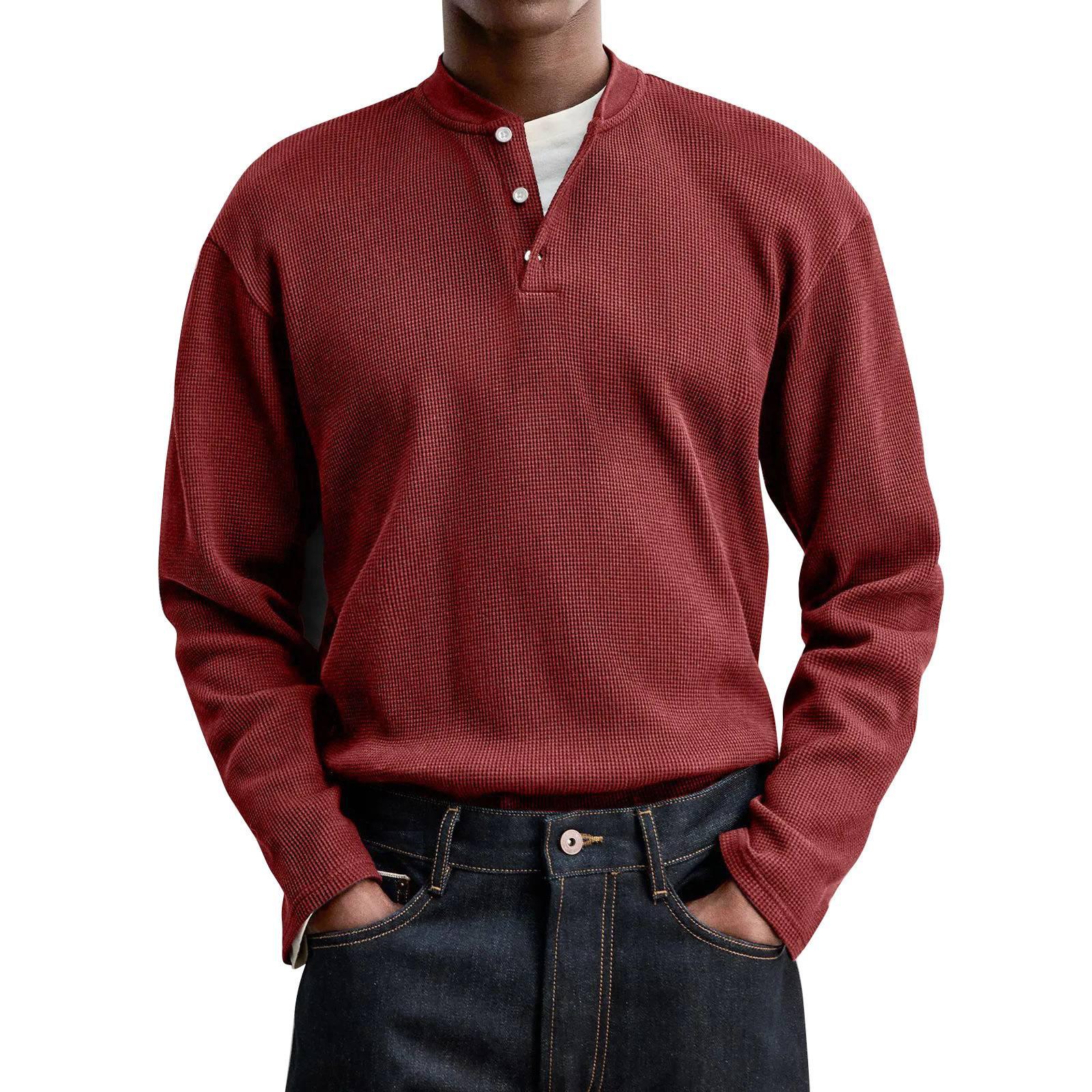 

Мужской однотонный вязаный топ с длинным рукавом на пуговицах Мужские повседневные модные топы XL