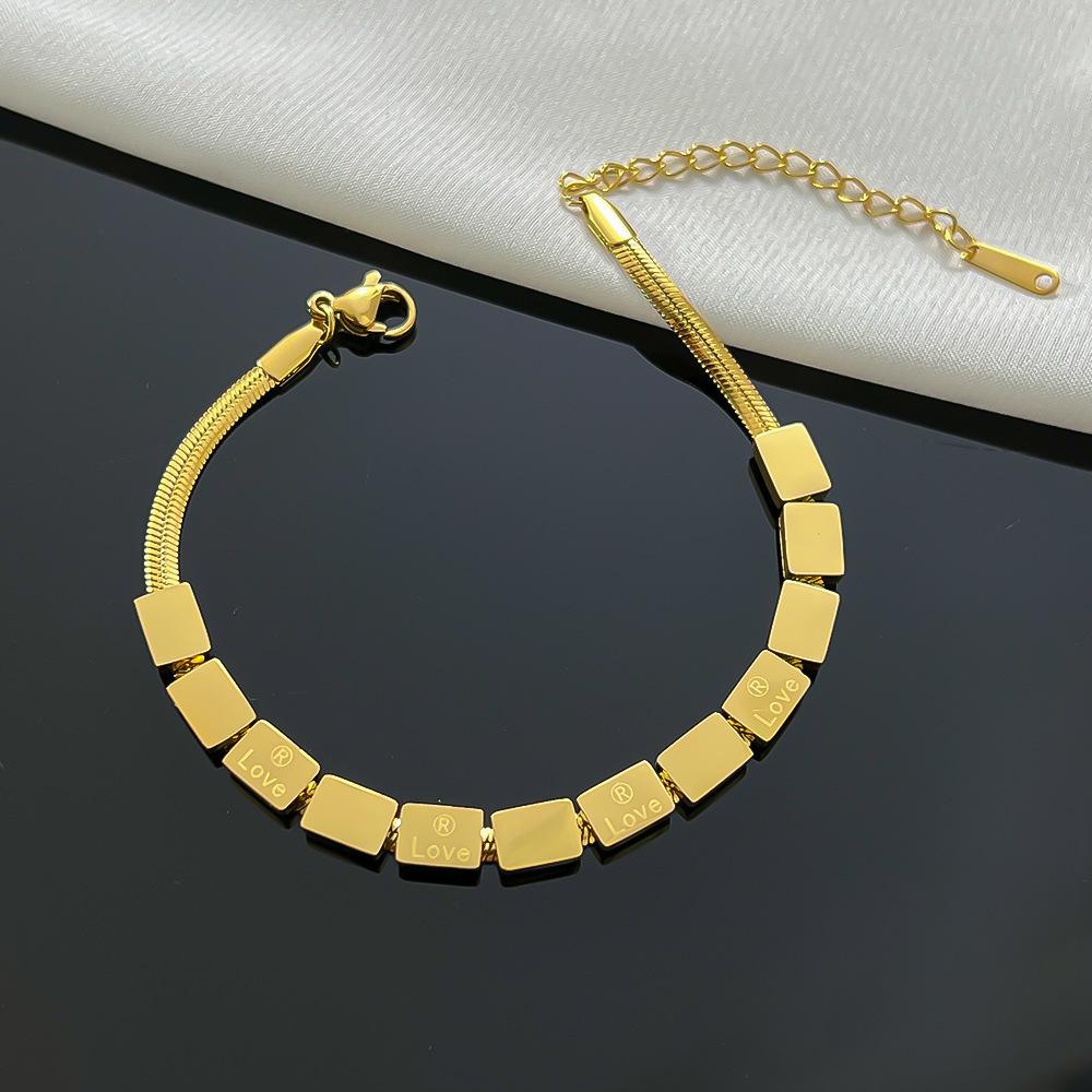 

18K Gold Plated LOVE Square Snake Chain Bracelet - Non-Fading Fashion TikTok Hot Style