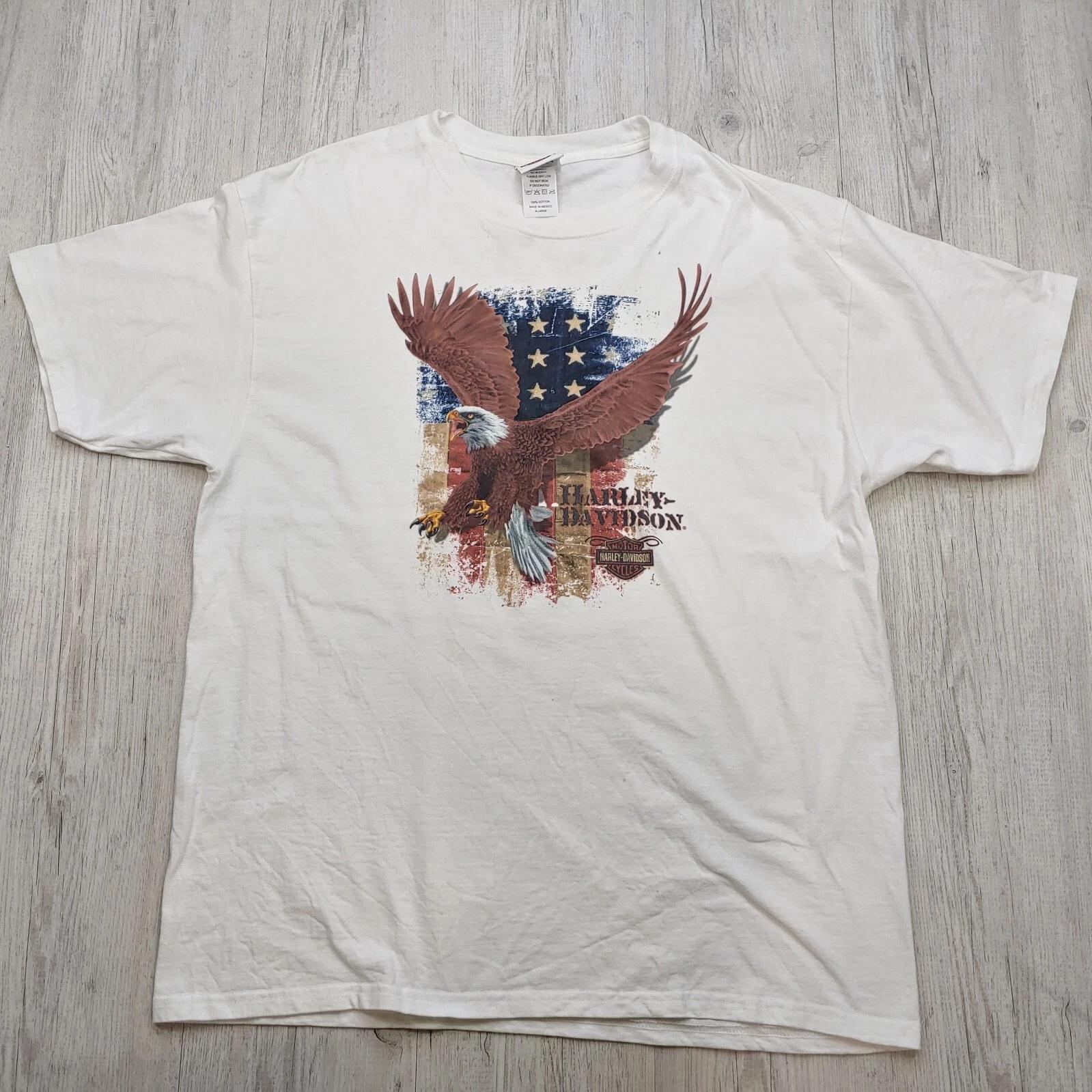 Y2K Harley Davidson Motorcycles White Eagle Texas 100% Cotton T-shirt Mens Tees Top Unisex XL Cotton USA 4XL