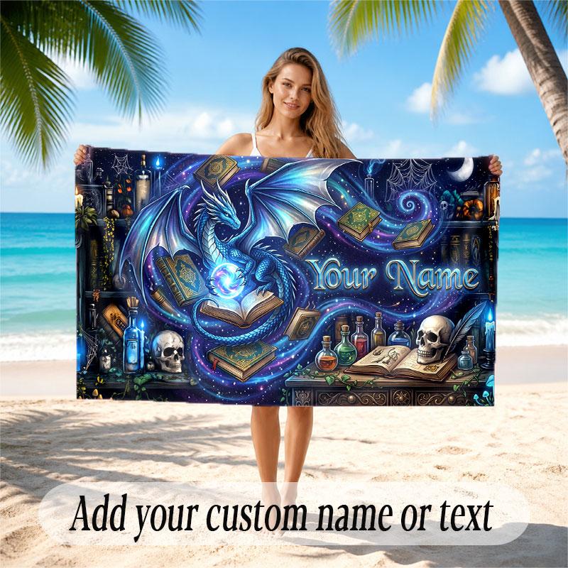 Dragon Theme Soft Beach Towel Personalized Custom Name Text Towel Portable for Beach Pool Travel