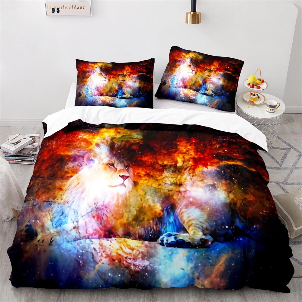 Lion Duvet Cover Set Cartoon Pattern Wild Animal Lion Cute Style Full Size Bedding Set Polyester Comforter Cover With Pillowcase