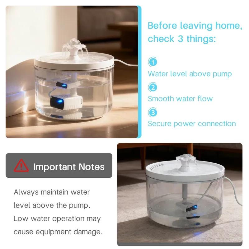 Cat Water Fountain, 1.8L/60.87oz, Ice Blue Lighting, Ultra-Quiet, with Filter - Suitable for Cats and Small Dogs
