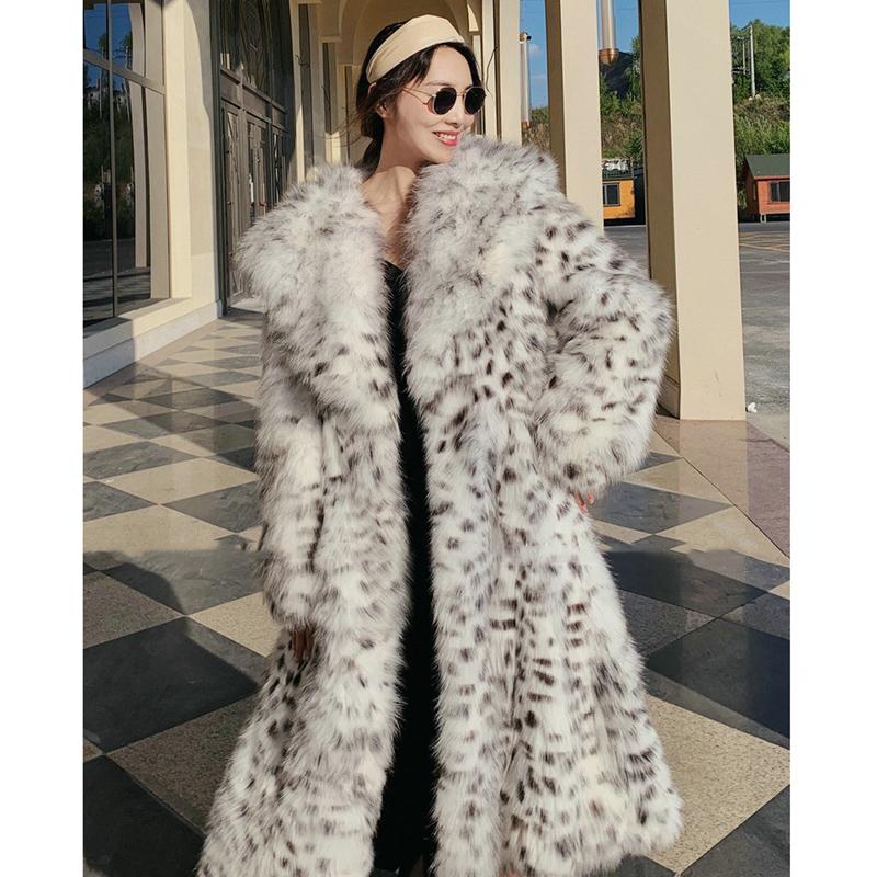 FiveFive Women's Winter Imitation Fox Fur Young Leopard-print Fur Coat Long Knee-length Mink Coat