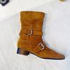 New retro suede short boots autumn and winter Martin boots casual pointed western denim buckle women's boots tide