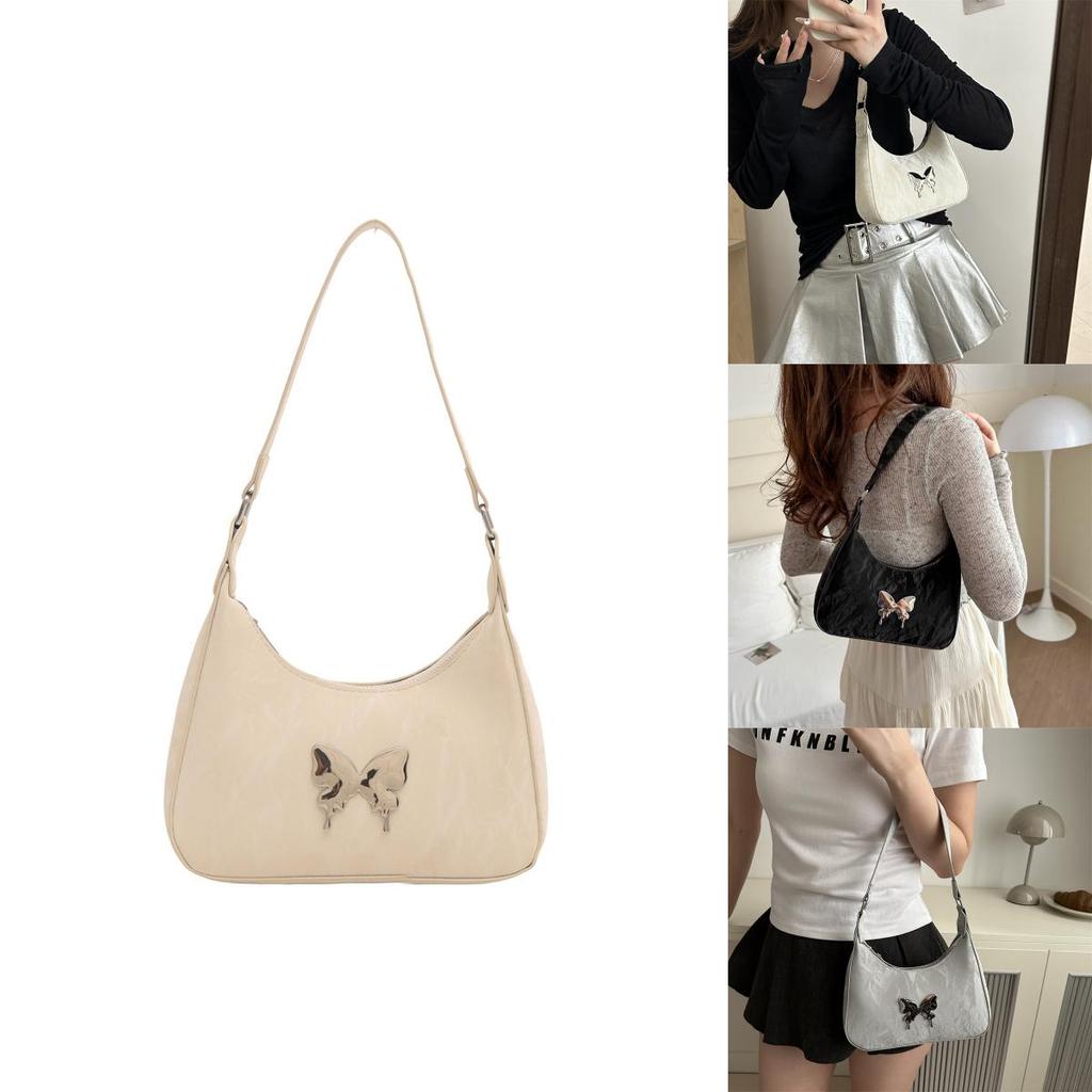 Chic And Stylish Women's Butterfly Underarm Bag In Black White Khaki And Silver Colors