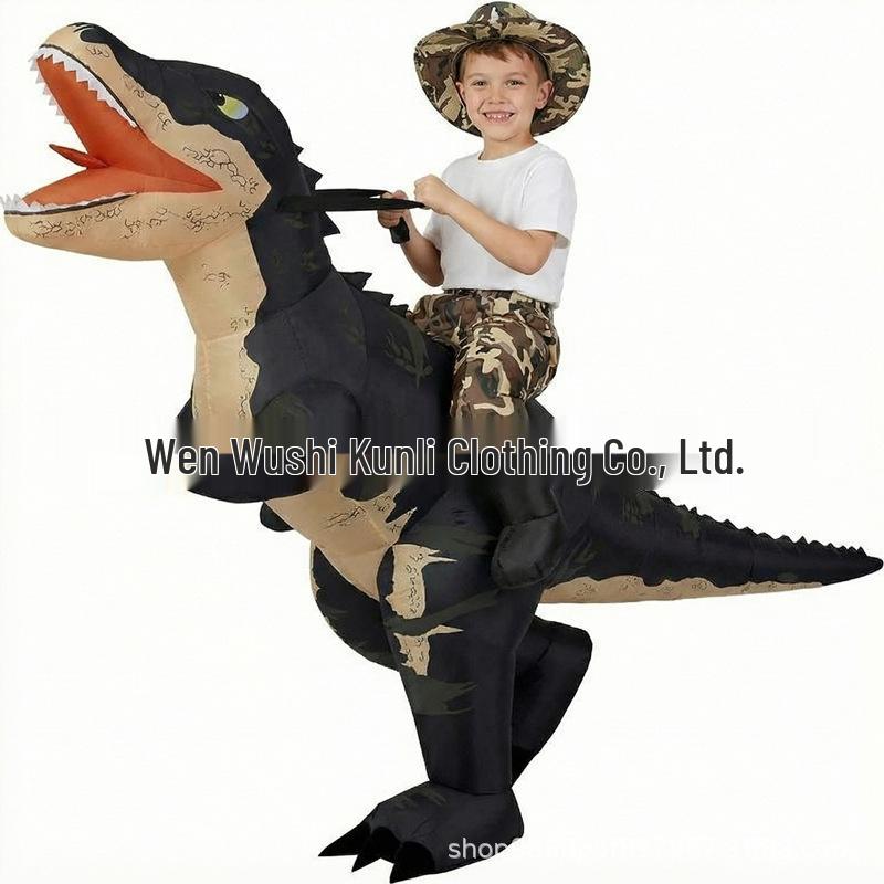 Adult Black Camo Dino Inflatable Suit - Kids T-Rex Ride-On Costume for Halloween, Festival, Carnival Fun