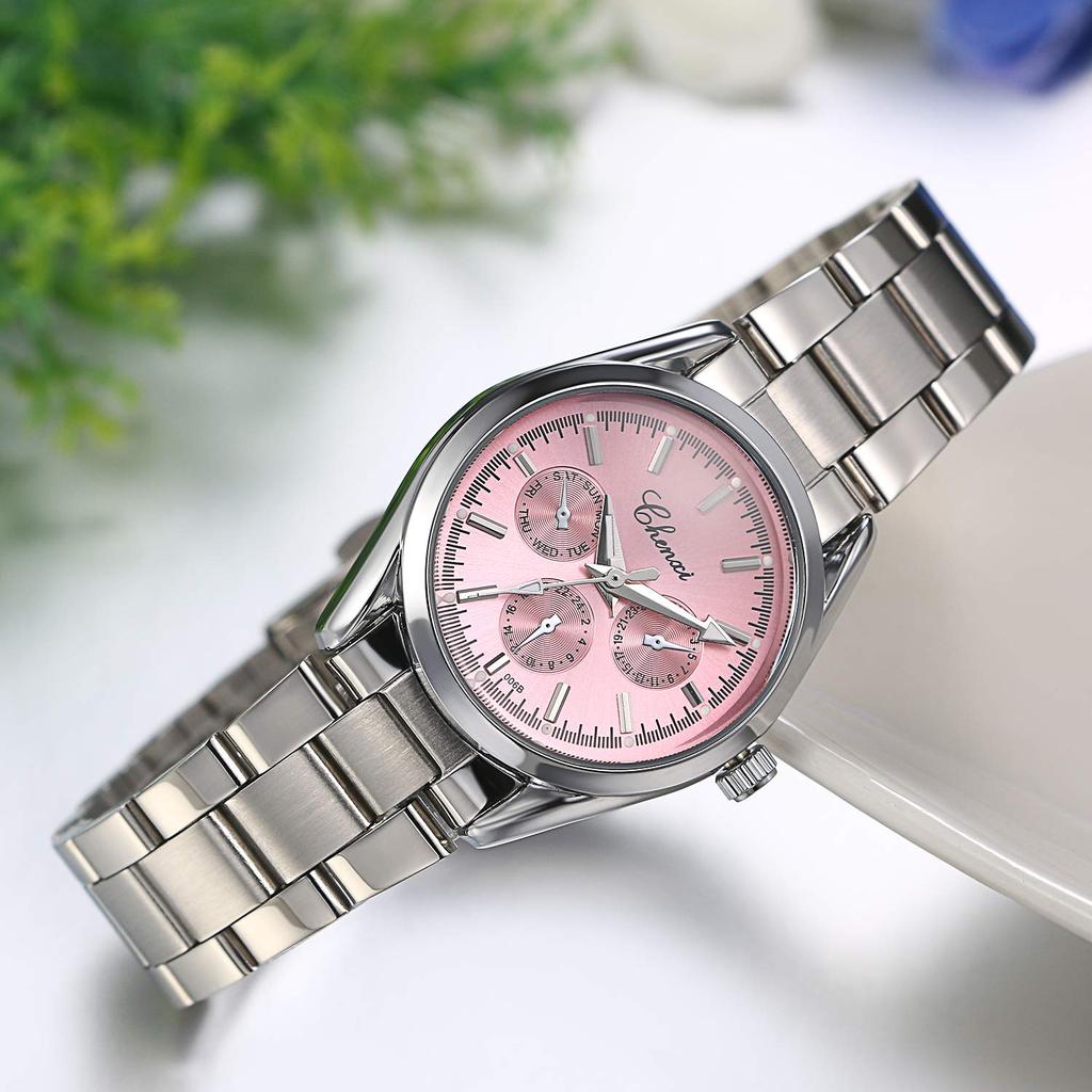 JewelryWe Stylish Waterproof Analog Watch with Stainless Steel Popular Pink Women's Strap, Brand,