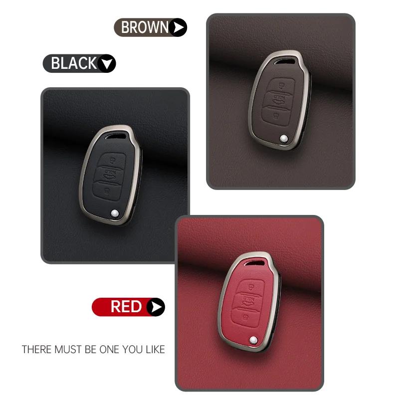Zinc Alloy+Pu Leather Car Key Case For Hyundai Sonata Santa Fe Tucson Elantra Ix35 Ix45 Flip Remote Key Full Cover Holder Shell