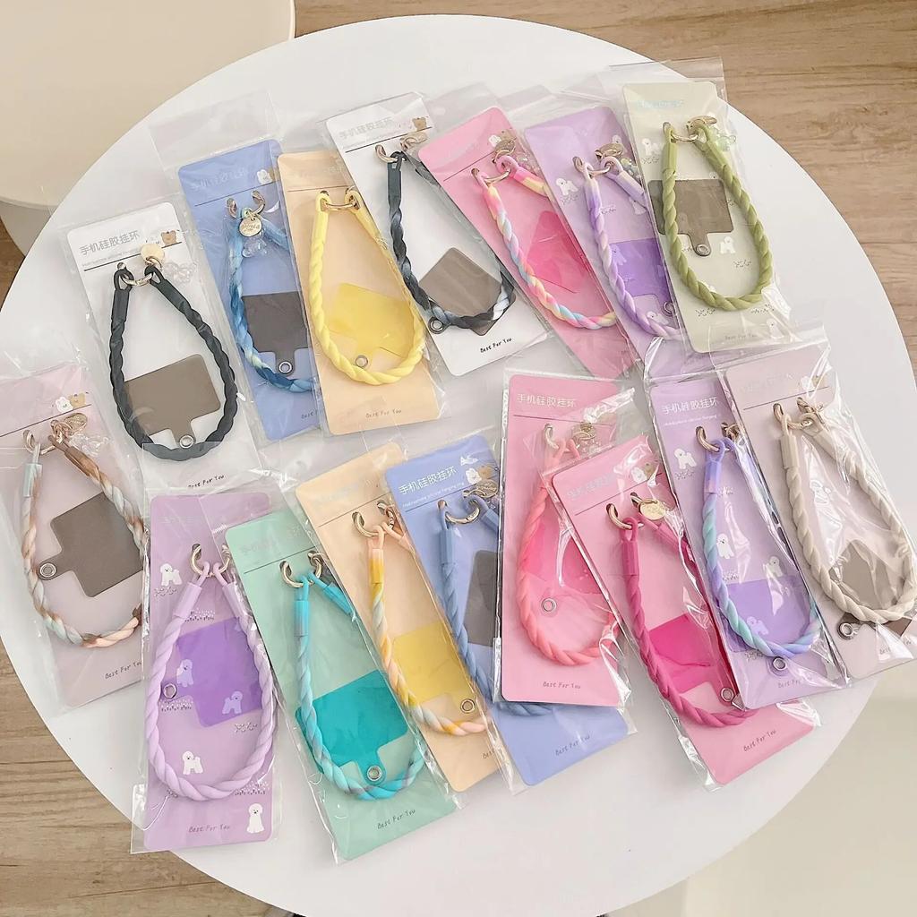 Macaron Color Silicone Lanyard Mobile Phone Rope Lanyard Luminous Bear Split Mobile Phone Chain Wrist Rope Anti-lost