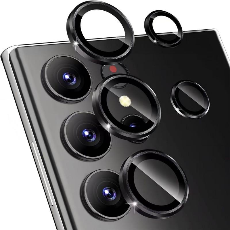 

For Samsung Galaxy S25 Ultra Camera Lens Protector WANLONFENG Metal CD Texture Tempered Glass Lens Film Black