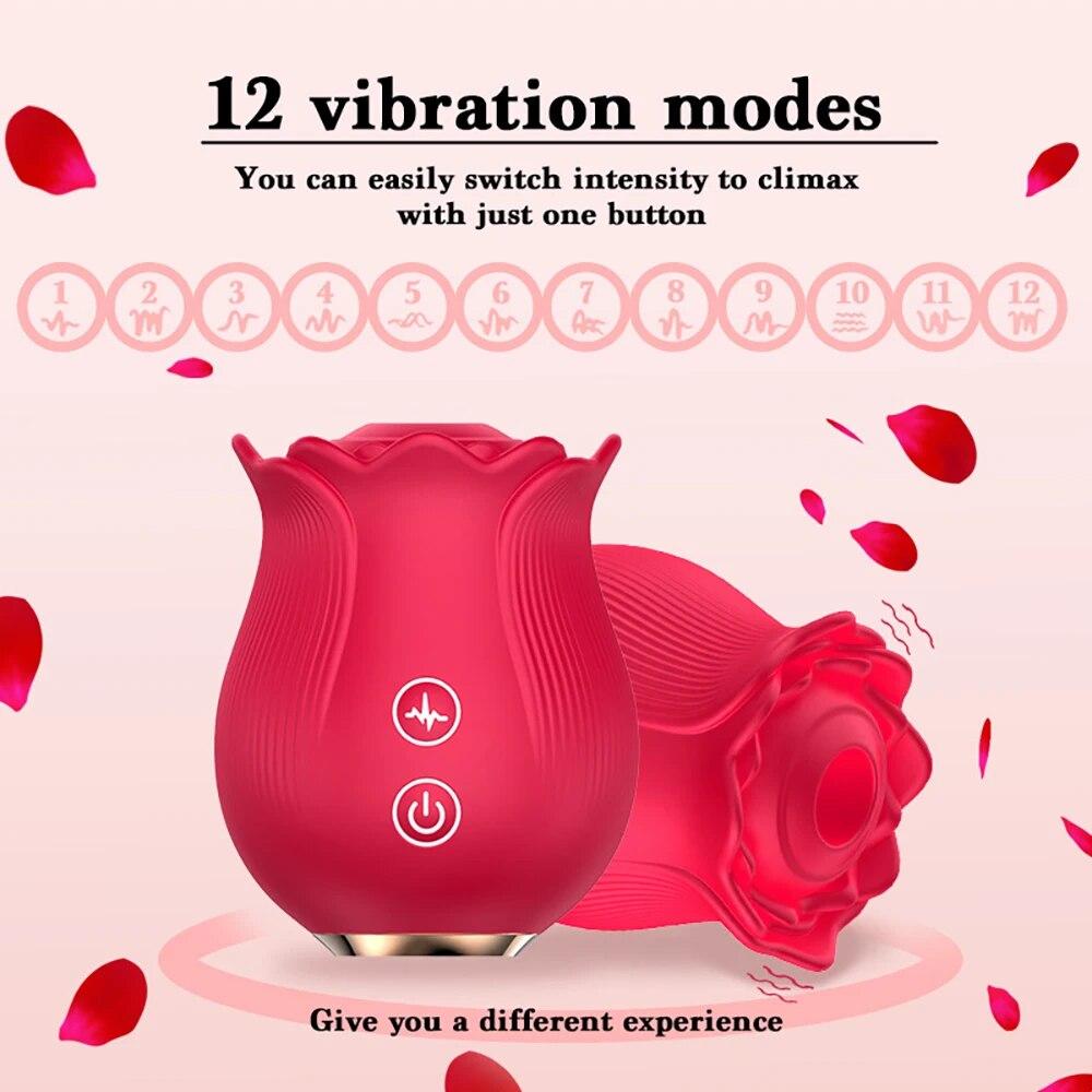 Rose Shape Vagina Sucking Vibrator Intimate Nipple Sucker Oral Licking Clitoris Stimulation Thrusting Powerful Sex Toy for Women