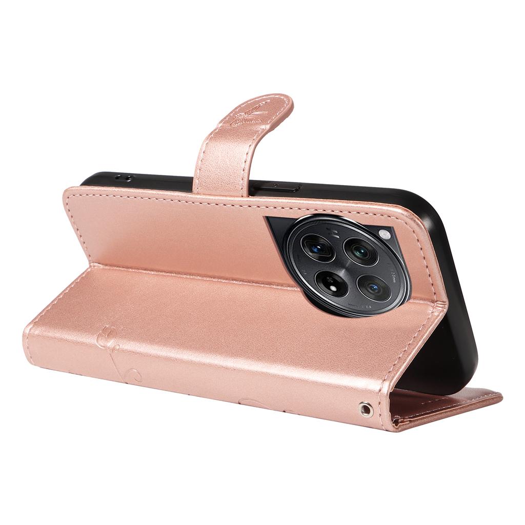 For OnePlus 12 5G PU Leather Cases Flower Pattern Wallet Stand Phone Cover with Strap