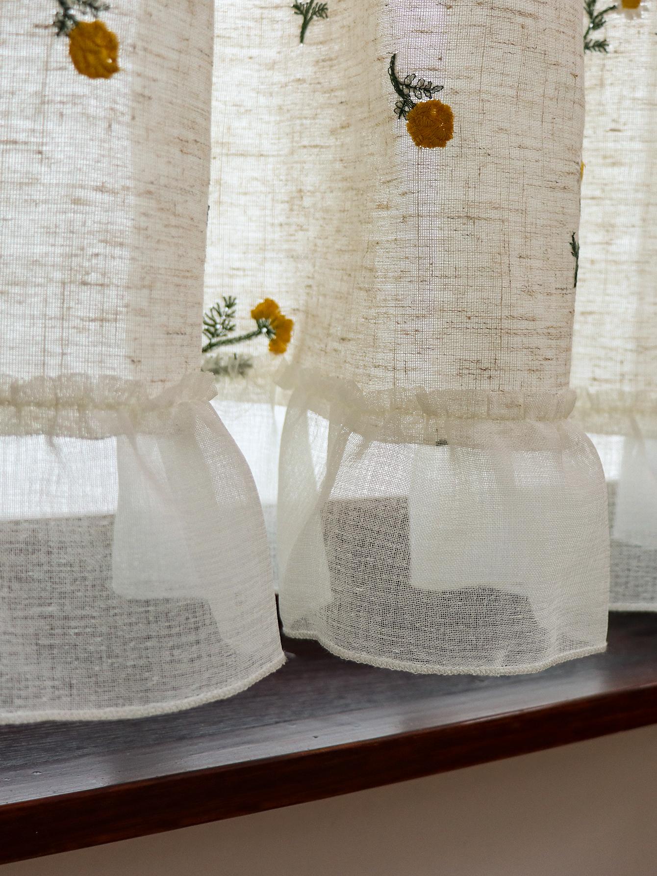 Linnen Borduur Gordijn Klein Fris Gordijn Rustieke Stijl Driftraam Gordijn Sfeer Gevoel Kort Gordijn 100x60cm beige