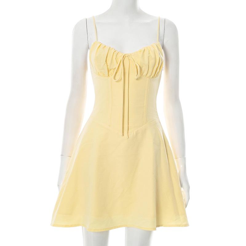 D25DS093 European & American Style Lace-up Ruched Camisole Dress