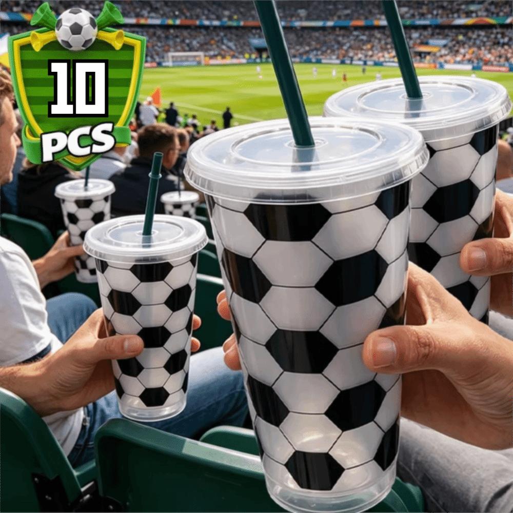 10PCS Large Capacity Soccer Pattern Straw Cups Reusable Soccer Themed Tumbler Milk Tea Cup Boys
