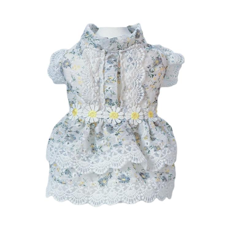 Lace Floral Dress for Dog Lovely Floral Decors Skirt Pet Birthday Wedding Dress L