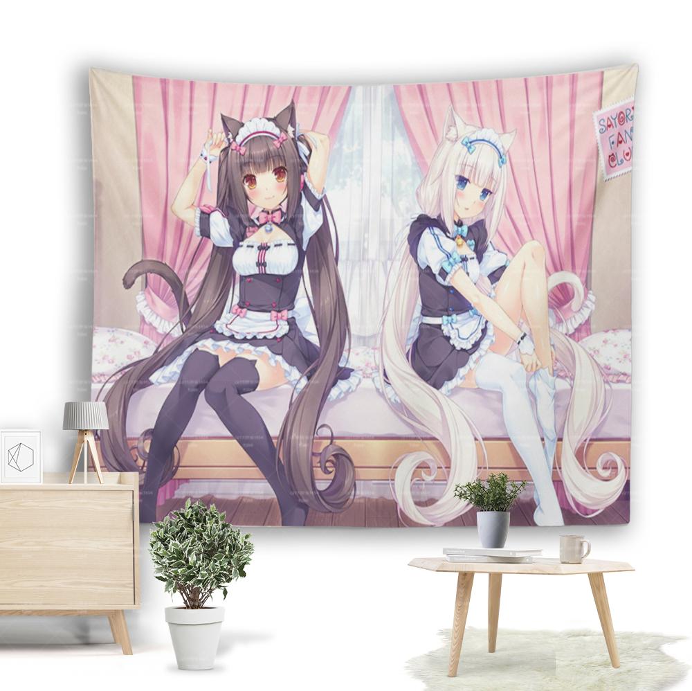 

Nekopara Anime Kawaii Wall Tapestry Psychedelic Pink Decor for Girls Dorm Bedroom 74x94cm(29x37in)