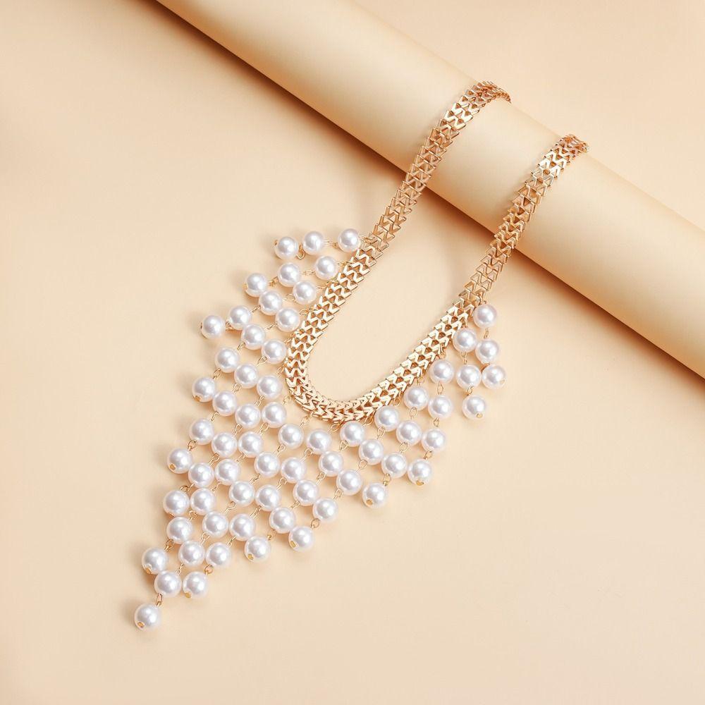 Sweater Chain Clavicle Chain Women Adjustable Imitation  Pearl Necklace  Gifts