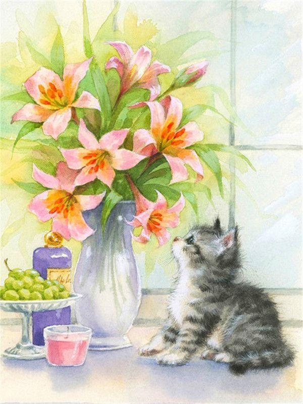 RUOPOTY Kočka malba podle čísel Nástěnná kresba na plátně Jedinečný dárek Obraz podle čísel Zvířecí dekorace do dětského pokoje