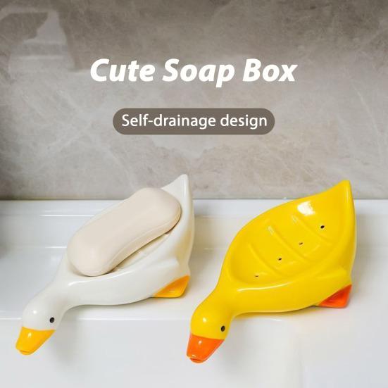 2Pcs Soap Dish Self-draining Design Easy To Clean Cartoon Duck