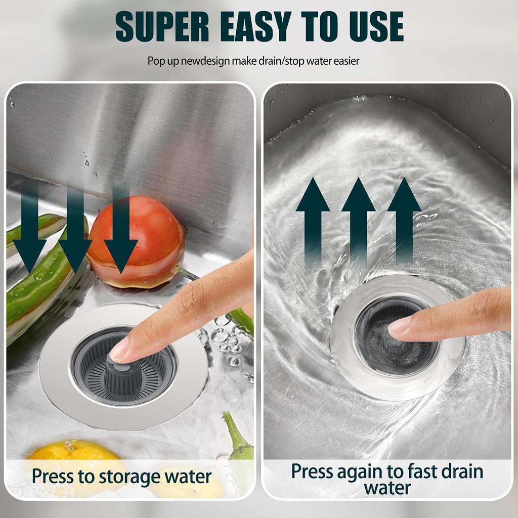 Upgraded 3 In 1 Kitchen Sink Drain Strainer - Stopper Set, Stainless Steel Kitchen Sink Stopper, Pop Up Anti-Clogging Sink Strainer Basket Filter for