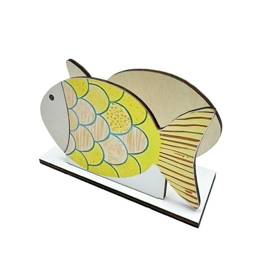 Wooden Paper Towel Holder, Universal Size Solid Wood Paper Towel Stand with Ocean Style Tropical Fish Sailboat Patterns for Kitchen Dining Table Decor