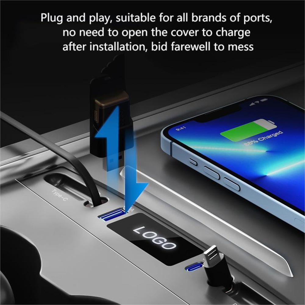 Upgrade 27W Quick Charger LED Intelligent Docking Station USB Shunt Hub For Tesla Model 3 Y 4 Ports Powered Splitter Extension