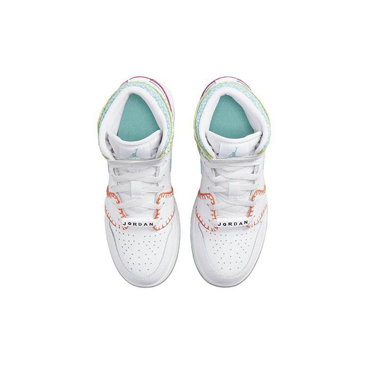 Detské tenisky Air Jordan 1 Mid SE GS Multi Knit Biela Washed-Teal Rush-Ružová DM6218-100