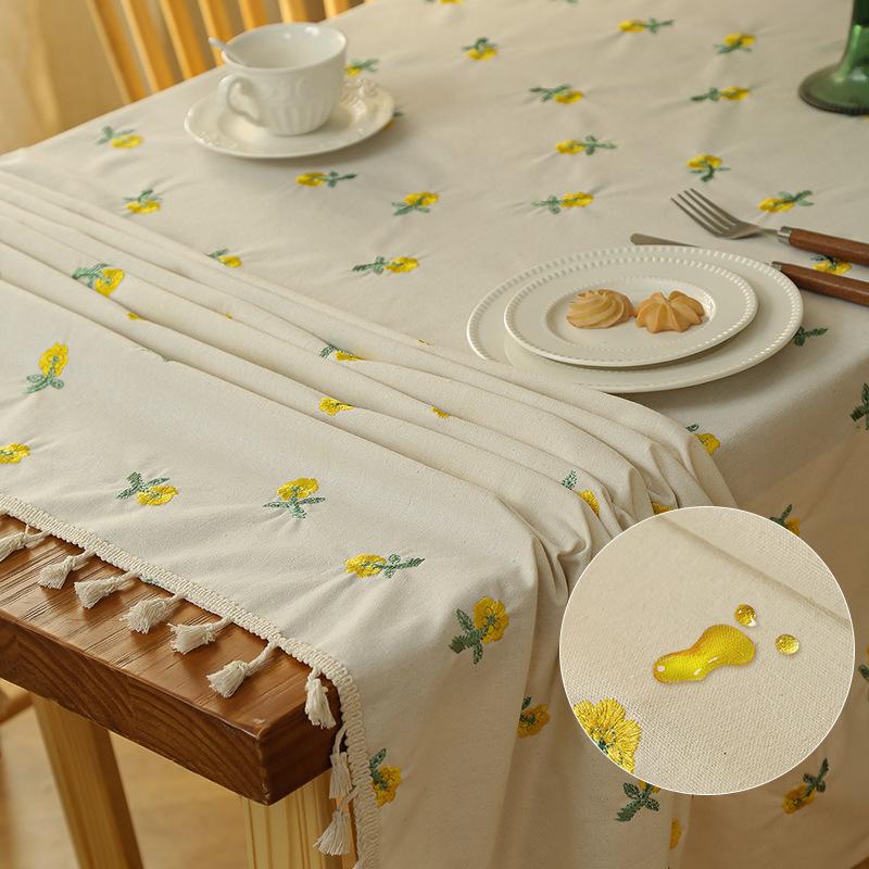 Amazon Popular Japanese-Style Striped Linen Tablecloth Tables And Chairs Simple Plain Tassel Atmosphere Decorative Cloth Dining Table