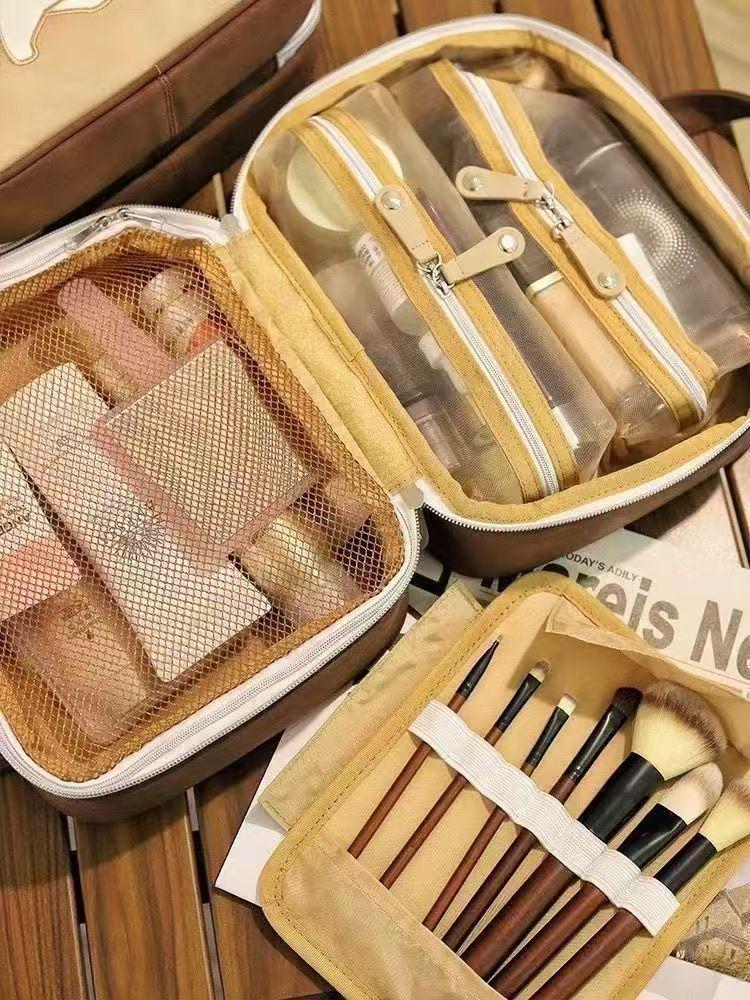 Spacious Cartoon Travel Makeup Bag: Portable, Multi-Compartment, and Three-in-One Design