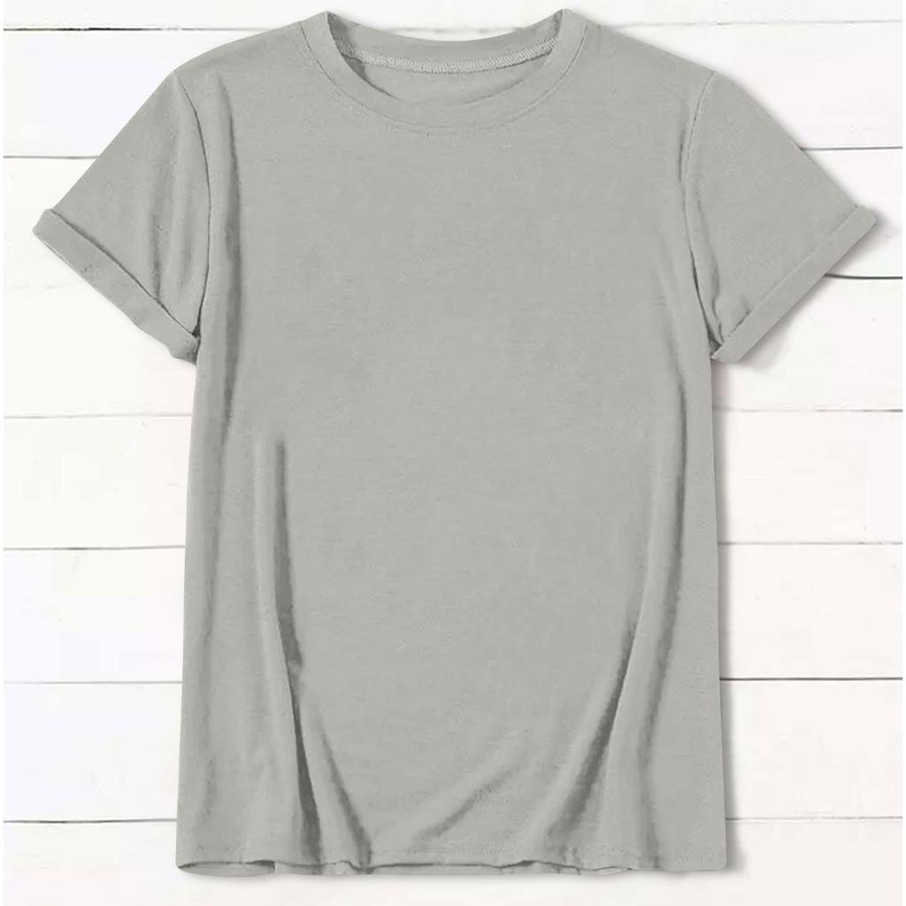 Ladies Casual Loose Solid Color T-Shirt Round Neck Pullover Short Sleeve Top