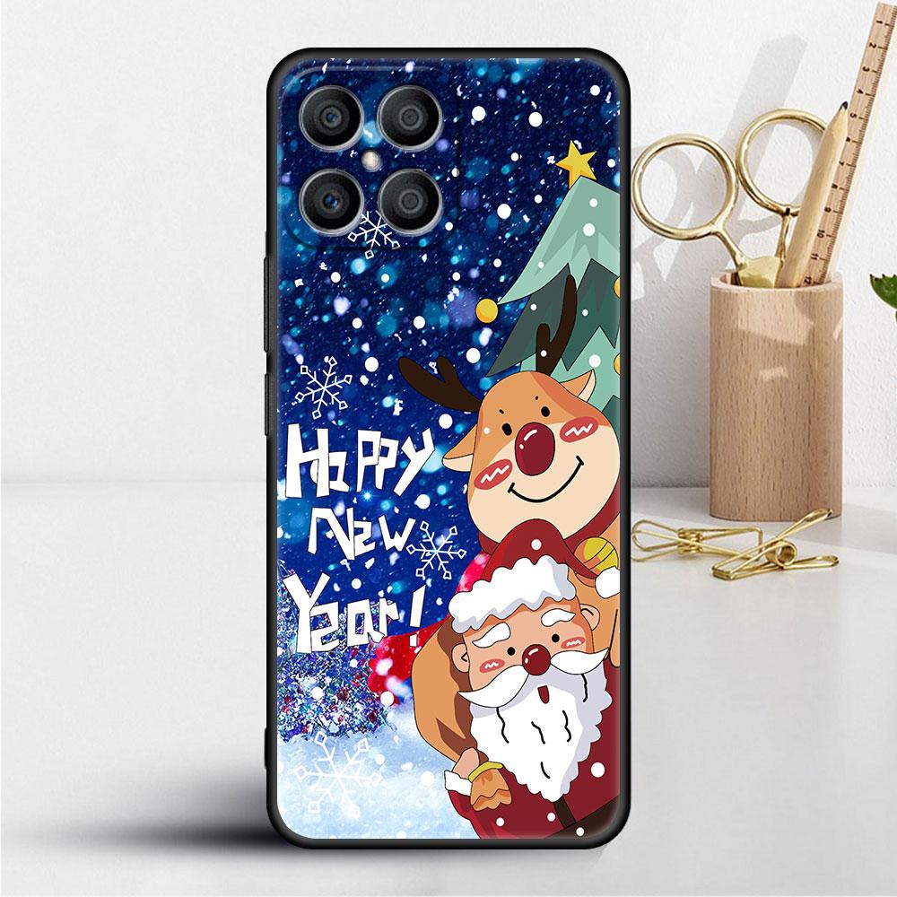 Red Nose Elk Santa Claus Case For Huawei Honor X8 X9 P50 X7 50 20 8X Play 9A P40 P30 Lite P Smart 2021 Black Phone Coque