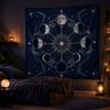Moon Phases and Star Tapestry Wall Hanging Dark Navy Celestial Silver Mystic Lunar Aesthetic Wall Art Bedroom Dorm Decor