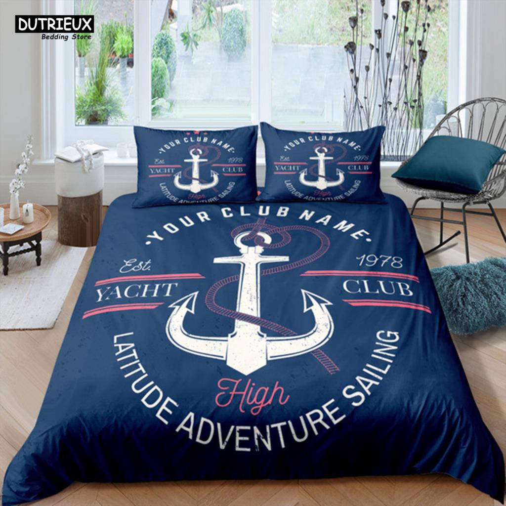 Luxury 3D Nautical Anchor Print Duvet Cover Set 2/3 Pcs With Pillowcase Bedding Set Full Queen King Size Boys Adults Duvet Cover