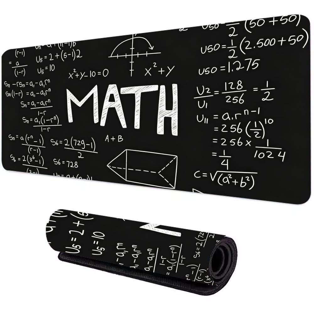 Math Formula Black Mouse Pad Science Geek Desk Mat Equation Pattern Gaming 90x40 Xxl Mousepad Student Office Decor Keyboard Mat