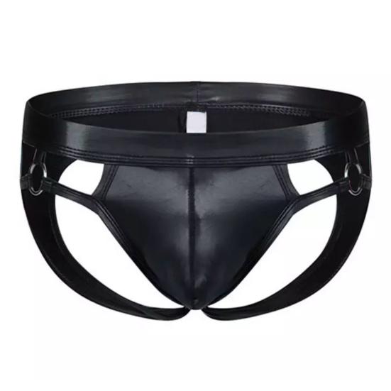 Elastic Waistband Thin Faux Leather Men Thong Sexy U Convex Low Waist Hip