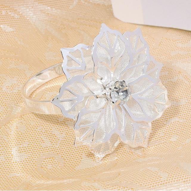 Gold Hollow Out Flower Napkin Ring Holder Metal Napkin Rings,Wedding Party Holiday Banquet Christmas Dinner
