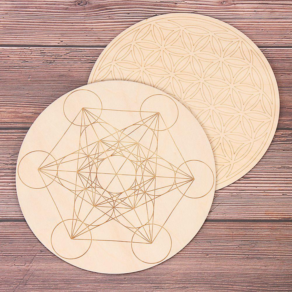 Collectibles Arts And Crafts Decor Healing Round Edge Wood Circles Carved Chakra Pattern Coaster