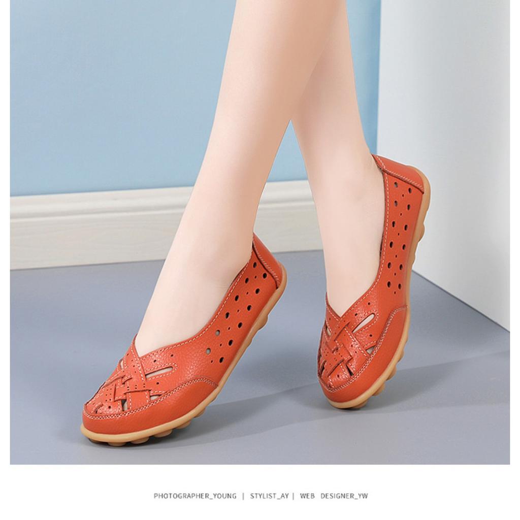 Women's Hollowed Out Casual Shoes with Cow Tendon Sole and Bean Shaped Women's Shoes, Women's Loafers, Comfortable Solid Color Rubber Sole, Flat Shoes
