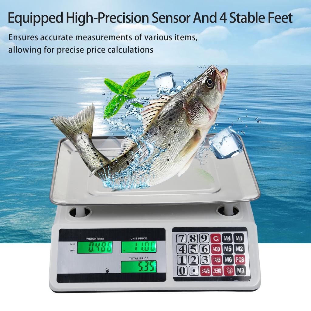 40KG Digital Price Scale Electronic Price Computing Scale with Stainless Steel Large Platform Dual LCD Display Big Button for Fa