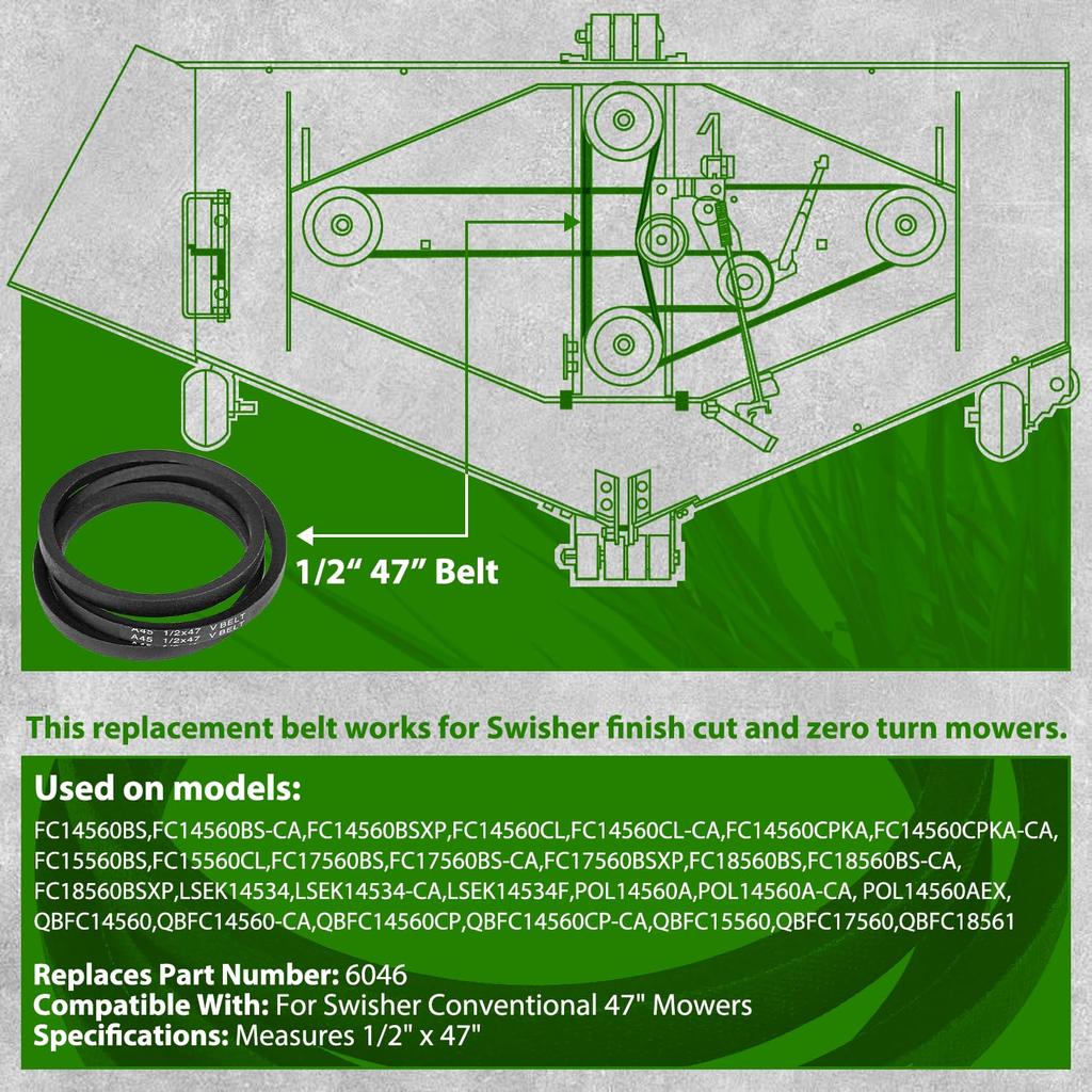 2 Pack Replacement V-Belt for Swisher 6046 Mowers (47'' Length X 1/2" Width)