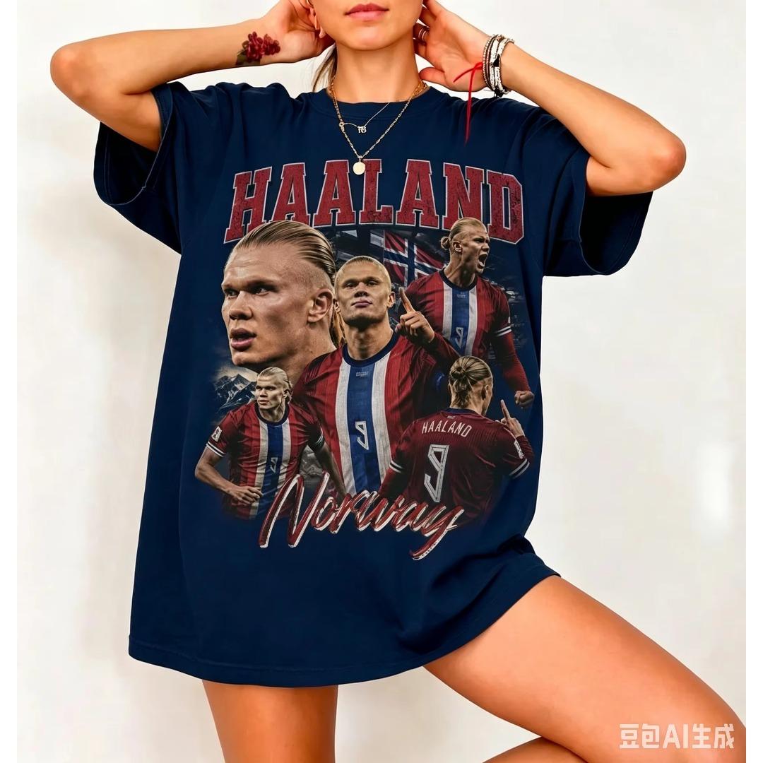 Norwegen Haaland Grafik Vintage T-Shirt Herren Damen Sommer Oversized Baumwolle Y2K Kleidung Streetwear Kurzarm T-Shirt Damen Herren Kleidung S bunt