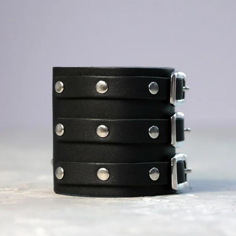 Vintage Lær Armbånd Armmansjett Goth Metall Armbånd Skjult Spenne Justerbar Gotisk Punk Armbånd Herresmykker