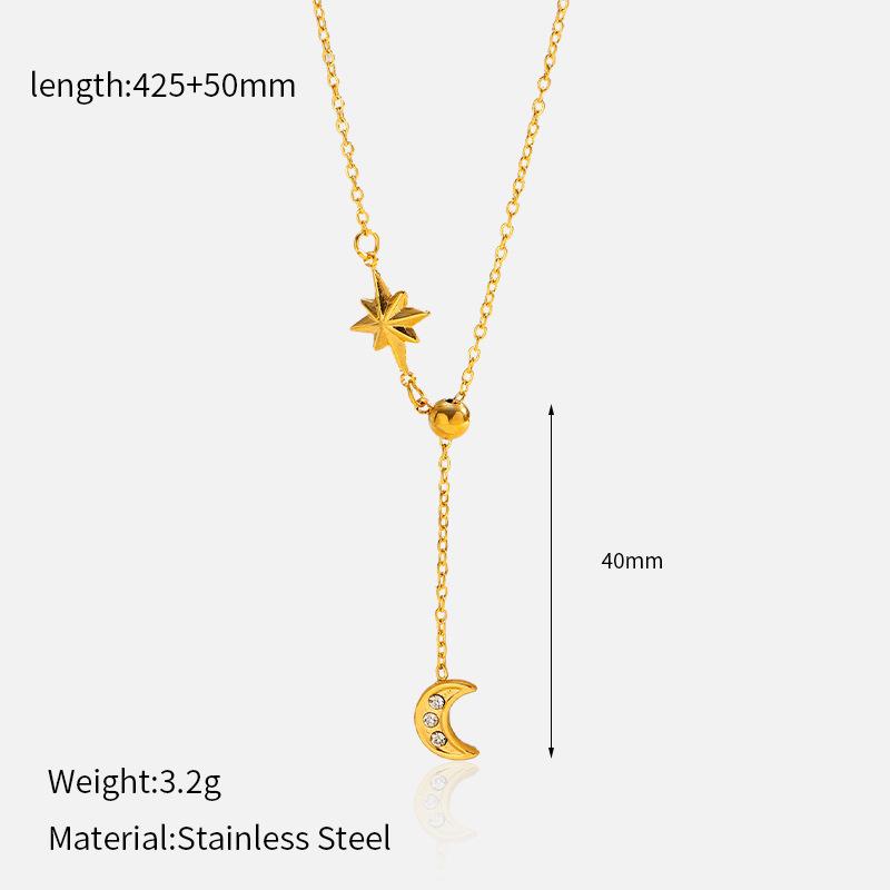European and American Style Star Moon Titanium Steel Necklace, Simple Collarbone Chain Pendant, Electroplated 18K Gold Stainless Steel Necklace